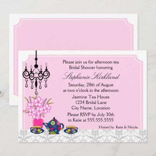 Elegant Tea Party Kaart (Voorkant / Achterkant)