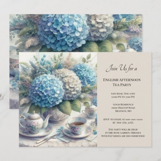 Elegant Tea Party Kaart (Voorkant / Achterkant)