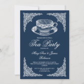 Elegant Tea Party Navy Blue Kaart (Voorkant)