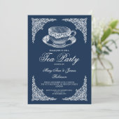 Elegant Tea Party Navy Blue Kaart (Staand voorkant)