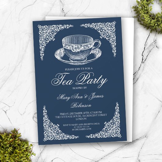 Elegant Tea Party Navy Blue Kaart