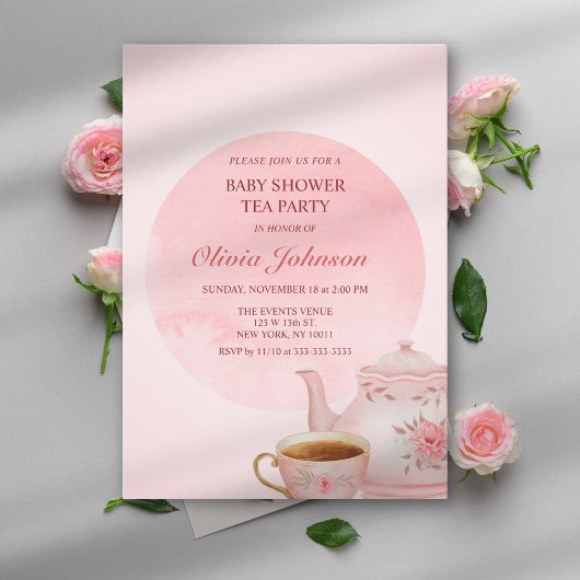 Elegant Tea Party Roze Blush Baby shower Kaart