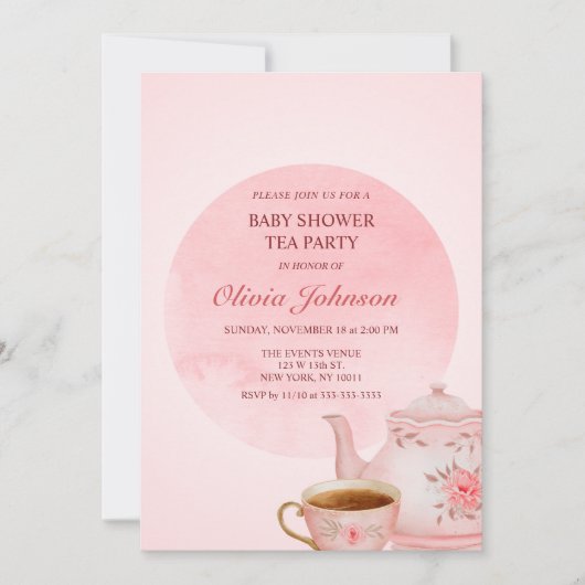 Elegant Tea Party Roze Blush Baby shower Kaart (Voorkant)