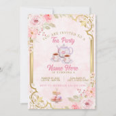 Elegant Tea Party Roze Verjaardagsfeest Kaart (Voorkant)