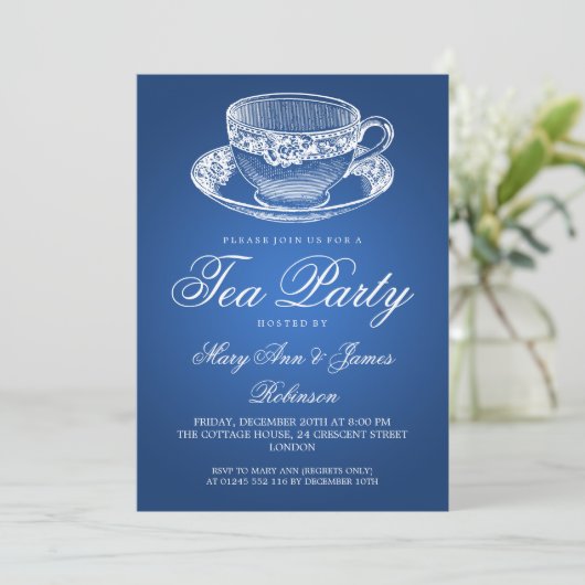 Elegant Tea Party  Tea Cup Blue Kaart (Staand voorkant)