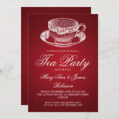 Elegant Tea Party Tea Cup Red Kaart (Voorkant / Achterkant)