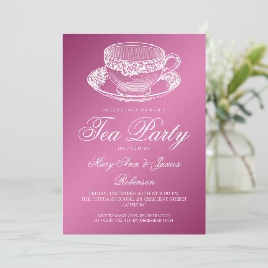 Elegant Tea Party  Tea Cup Roze Kaart
