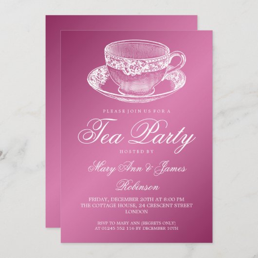 Elegant Tea Party  Tea Cup Roze Kaart (Voorkant / Achterkant)