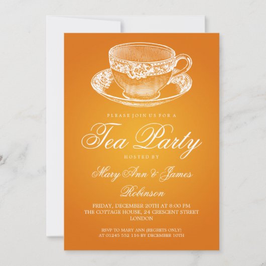 Elegant Tea Party Tea Cup Sinaasappel Kaart (Voorkant)