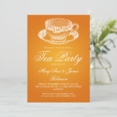 Elegant Tea Party Tea Cup Sinaasappel Kaart (Staand voorkant)