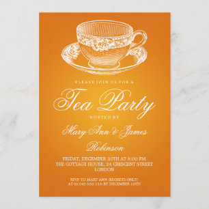 Elegant Tea Party Tea Cup Sinaasappel Kaart