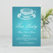 Elegant Tea Party  Tea Cup Turquoise Kaart (Staand voorkant)