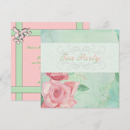 Elegant Tea Party Uitnodigingen (Voorkant / Achterkant)