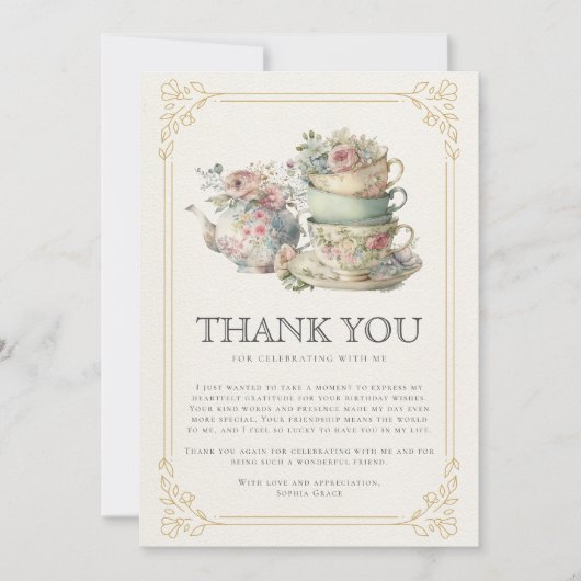  Elegant Tea Party Vrijgezellenfeest Bedankkaart (Voorkant)