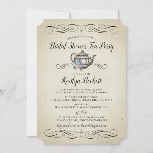 Elegant  Tea Party | VRIJGEZELLENFEEST Kaart (Voorkant)