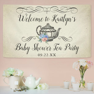 Elegant  Tea Party   Welkom Baby shower Spandoek
