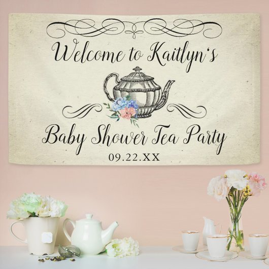 Elegant  Tea Party | Welkom Baby shower Spandoek