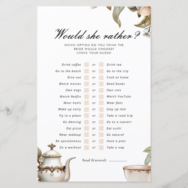 Elegant Tea Party zou ze liever bruids spel (Voorkant)