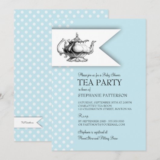 Elegant Tea Polka Dot Boy Baby shower Tea Party Kaart (Voorkant / Achterkant)