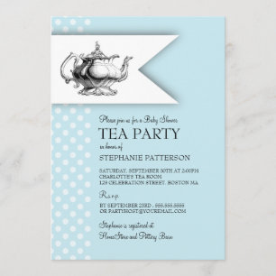 Elegant Tea Polka Dot Boy Baby shower Tea Party Kaart