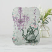 elegant tea pot florale verjaardag kaart (Staand voorkant)