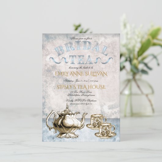 Elegant  Tea Pot | Kups Bridal Tea Shower Kaart (Staand voorkant)