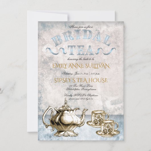 Elegant  Tea Pot | Kups Bridal Tea Shower Kaart (Voorkant)