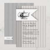 Elegant Tea Ticking Stripe Baby shower Tea Party Kaart (Voorkant / Achterkant)
