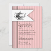 Elegant Tea Ticking Stripe Baby shower Tea Party Kaart (Voorkant)