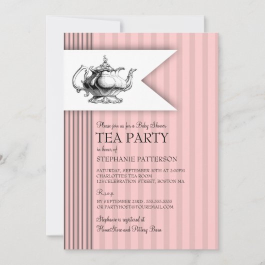 Elegant Tea Ticking Stripe Baby shower Tea Party Kaart (Voorkant)