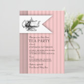 Elegant Tea Ticking Stripe Baby shower Tea Party Kaart (Staand voorkant)