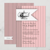 Elegant Tea Ticking Stripe Baby shower Tea Party Kaart (Voorkant / Achterkant)