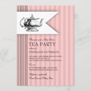 Elegant Tea Ticking Stripe Baby shower Tea Party Kaart