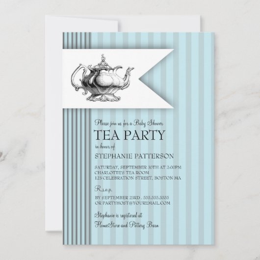 Elegant Tea Ticking Stripe Baby shower Tea Party Kaart (Voorkant)