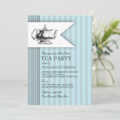 Elegant Tea Ticking Stripe Baby shower Tea Party Kaart (Staand voorkant)