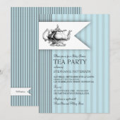Elegant Tea Ticking Stripe Baby shower Tea Party Kaart (Voorkant / Achterkant)