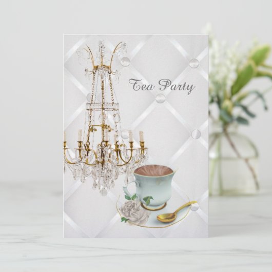 elegant teacup chandelier  tea party kaart (Staand voorkant)
