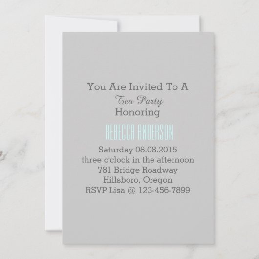 elegant teacup chandelier  tea party kaart (Achterkant)