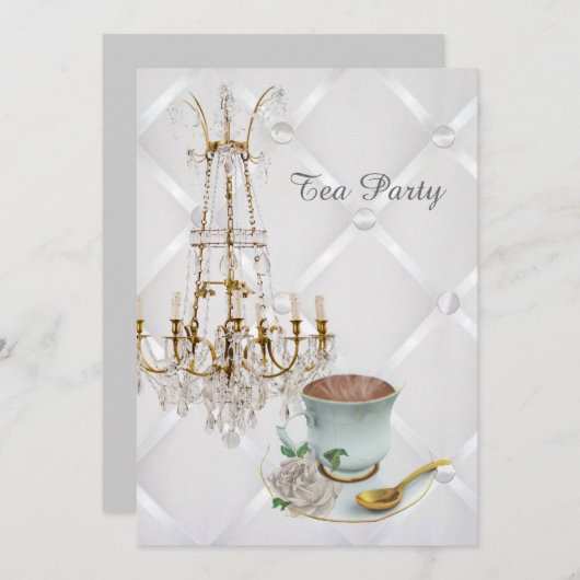 elegant teacup chandelier tea party kaart (Voorkant / Achterkant)