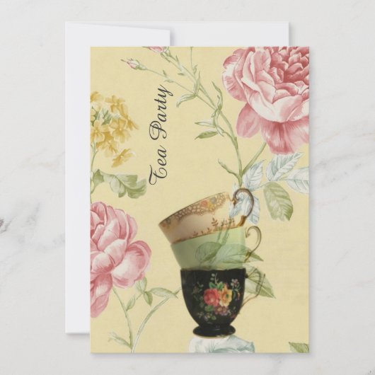 elegant teacup spring  tea party kaart (Voorkant)