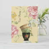 elegant teacup spring  tea party kaart (Staand voorkant)