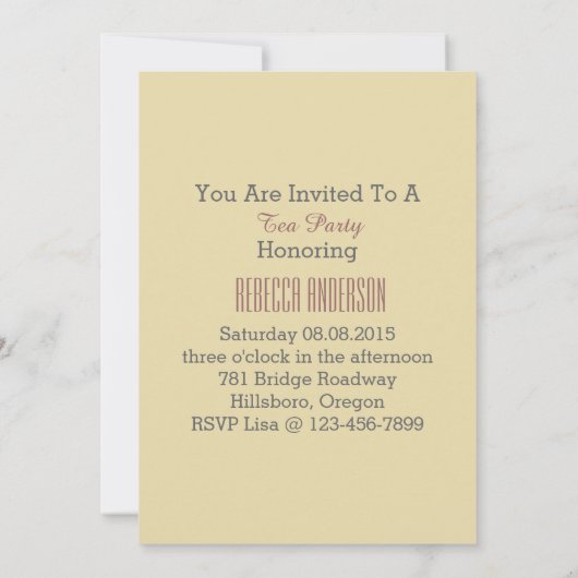 elegant teacup spring  tea party kaart (Achterkant)