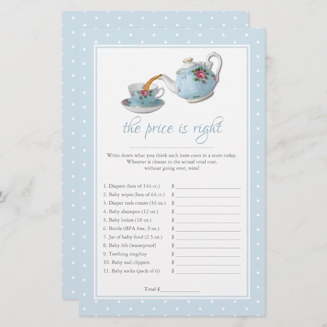 Elegant Teacups Baby shower Tea Party Game (Voorkant / Achterkant)