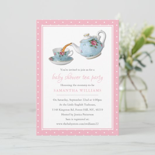 Elegant Teacups Baby shower Tea Party Kaart (Staand voorkant)