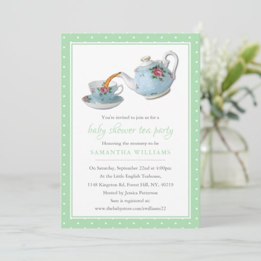 Elegant Teacups Baby shower Tea Party Kaart (Staand voorkant)