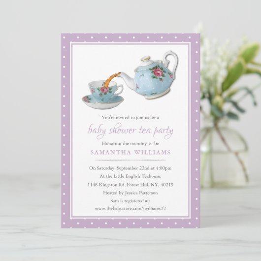 Elegant Teacups Baby shower Tea Party Kaart (Staand voorkant)