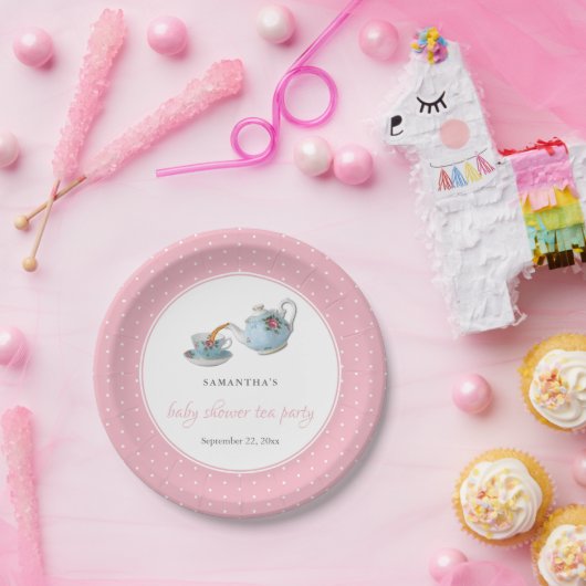 Elegant Teacups Baby shower Tea Party Papieren Bordje (Feest)