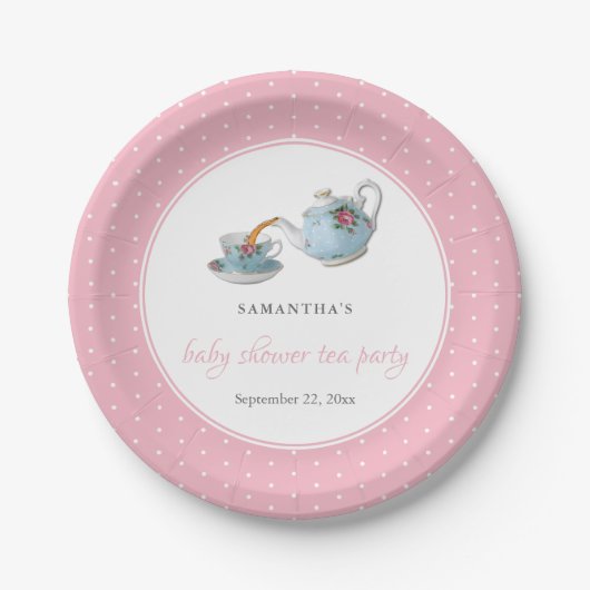 Elegant Teacups Baby shower Tea Party Papieren Bordje (Voorkant)