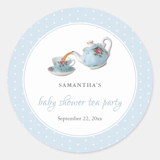 Elegant Teacups Baby shower Tea Party Ronde Sticker (Voorkant)
