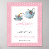 Elegant Teacups Baby shower Tea Party Welcome Sign Poster (Voorkant)
